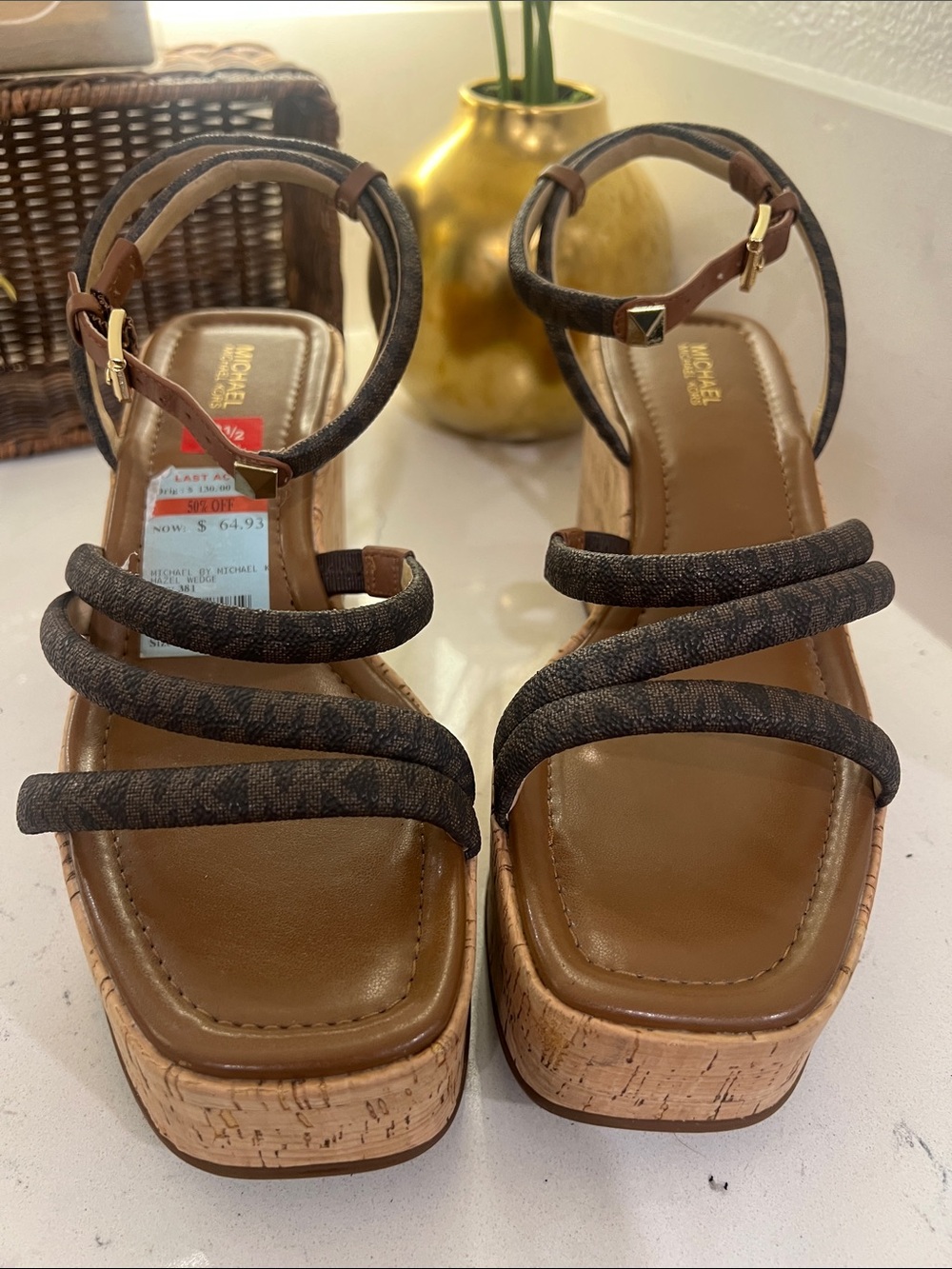 Michael Kors Dark Brown Strappy Cork-Platform Sandals. Size 8.5 & can fit 9.5